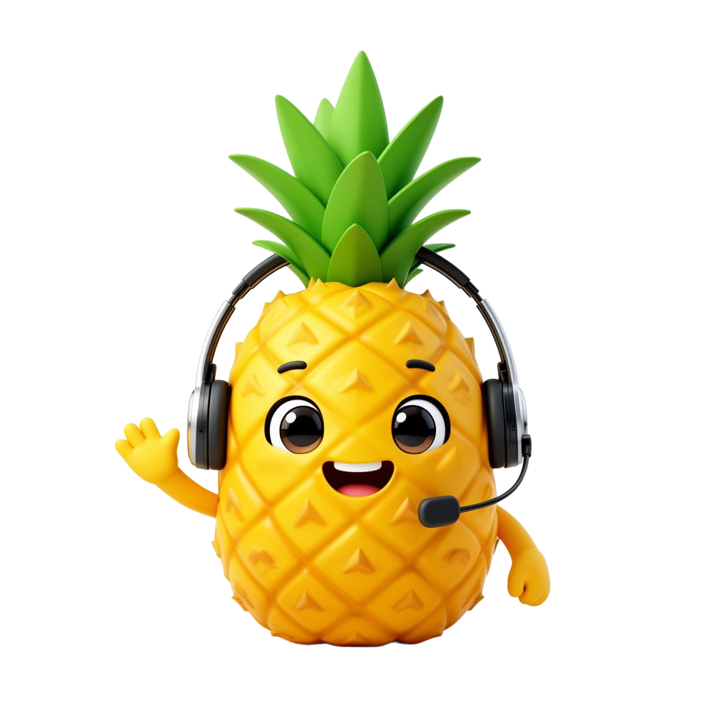 Pineapple AI mascot wearing a headset